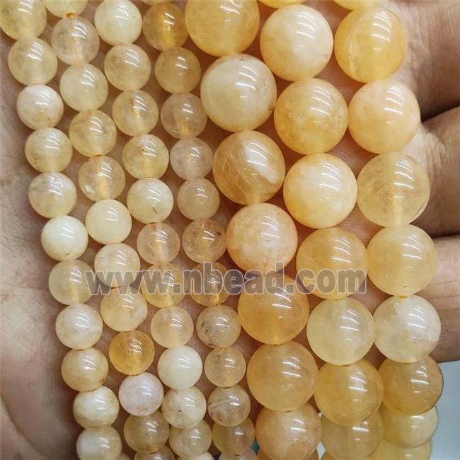 Yellow Jade Beads Dye Smooth Round