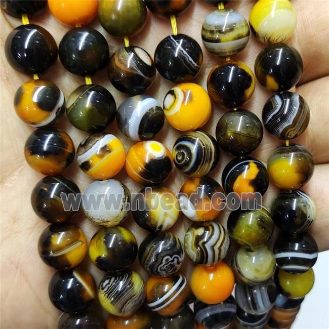 Natural Stripe Bumblebee Agate Beads Band Yellow Dye Smooth Round