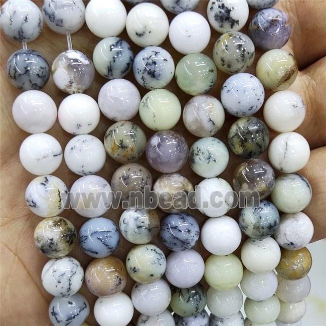 Natural Moss Opal Beads White Smooth Round