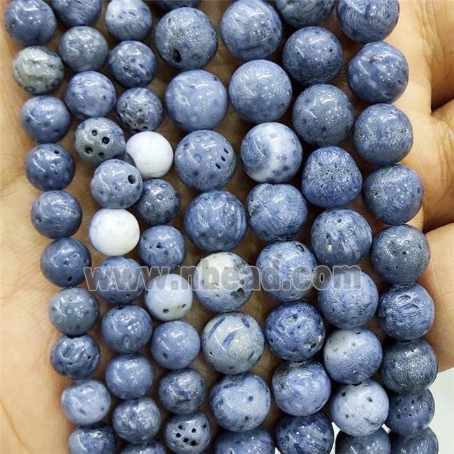 Blue Coral Fossil Beads Smooth Round