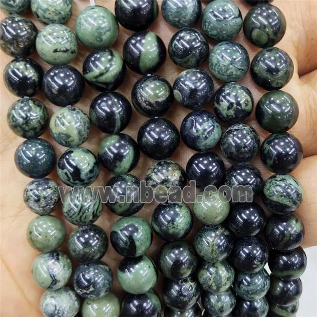 Natural Green Kambaba Jasper Beads Smooth Round