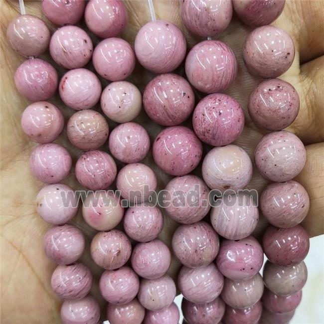 Natural Pink Wood Lace Jasper Beads Smooth Round