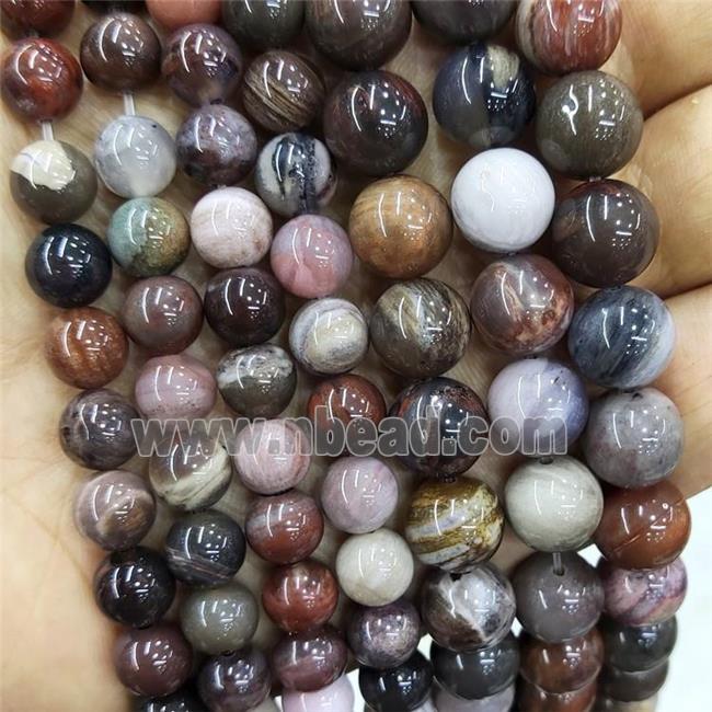 Natural Wood Petrified Jasper Beads Smooth Round