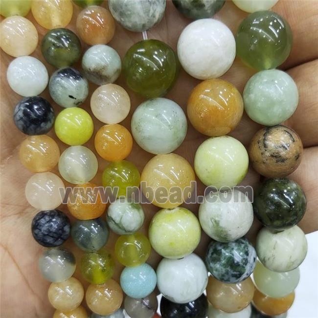 Natural Chinese HuaXiu Jade Beads Multicolor Smooth Round