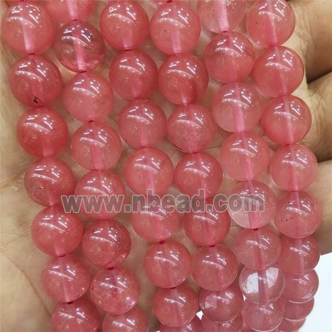 Red Synthetic Quartz Beads Smooth Round