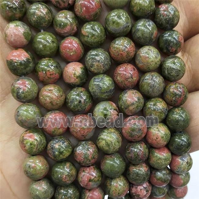 Natural Unakite Beads Green Red Smooth Round