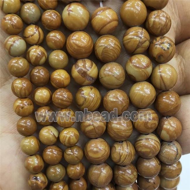 Natural Wood Grain Jasper Beads Smooth Round