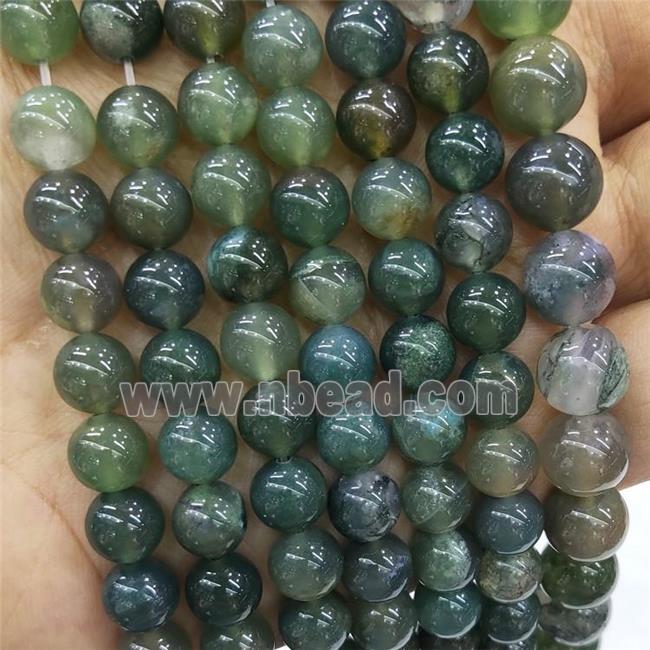 Natural Moss Agate Beads Green Smooth Round