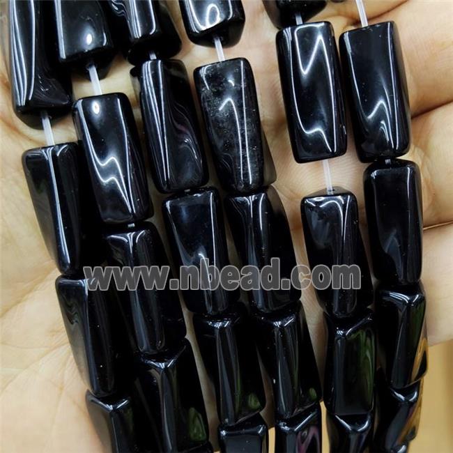 Natural Black Onyx Agate Beads Twist Tube