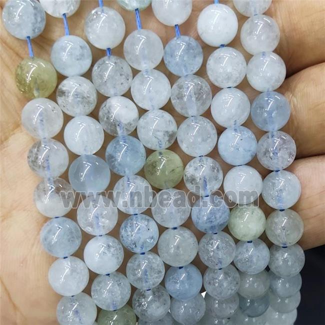 Natural Blue Aquamarine Beads Smooth Round