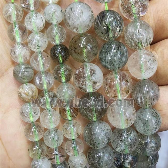 Natural Green Rutilated Quartz Beads Smooth Round