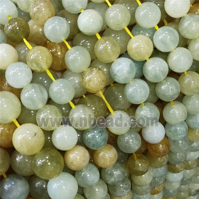 Natural Aquamarine Beads Green Smooth Round