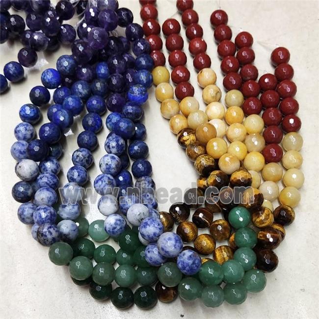 Natural Gemstone Chakra Beads Mixed Faceted Round