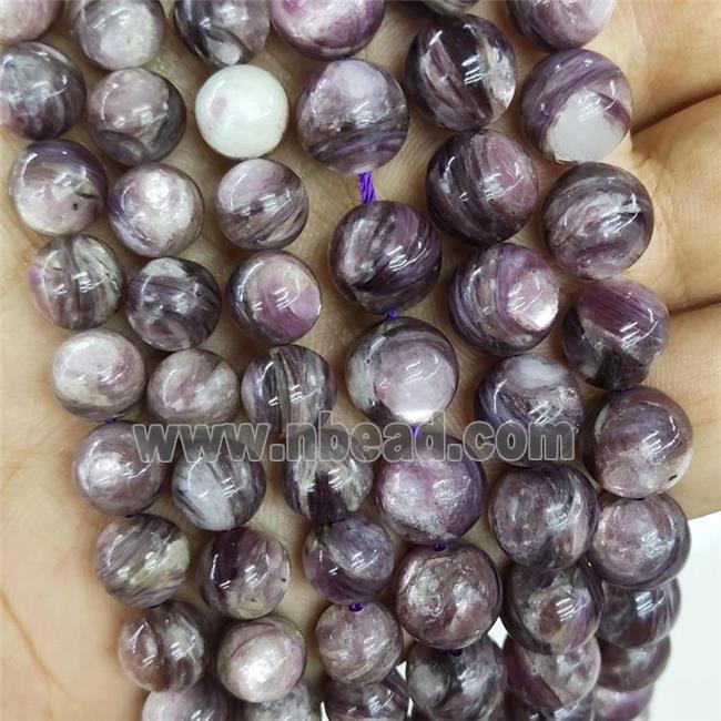 Natural Peruvian Lepidolite Beads Smooth Round Purple