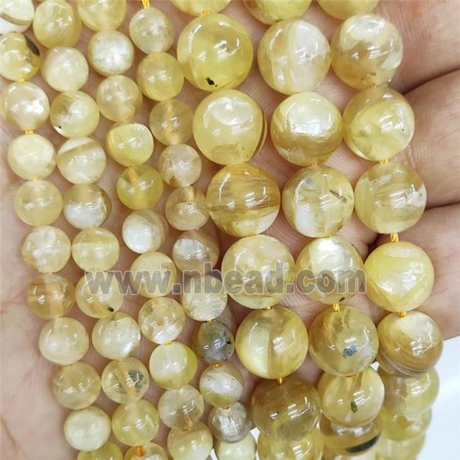 Natural Peruvian Lepidolite Beads Yellow Dye Smooth Round