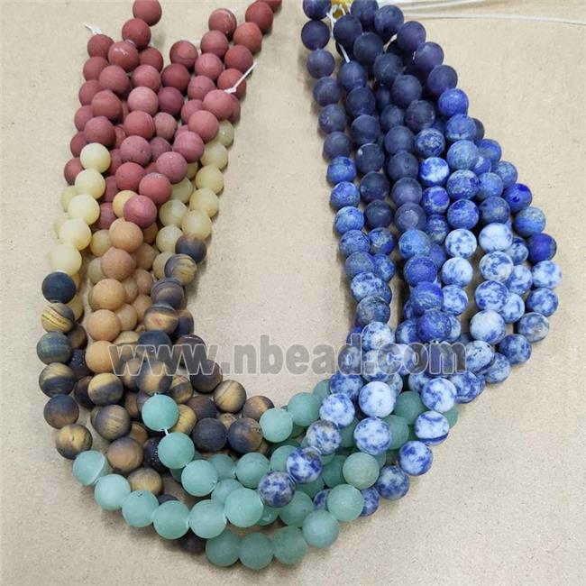 Natural Gemstone Chakra Beads Mixed Matte Round