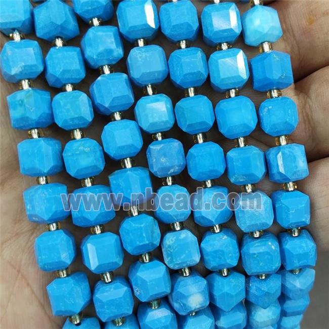 Blue Magnesite Turquoise Cube Beads Dye Faceted