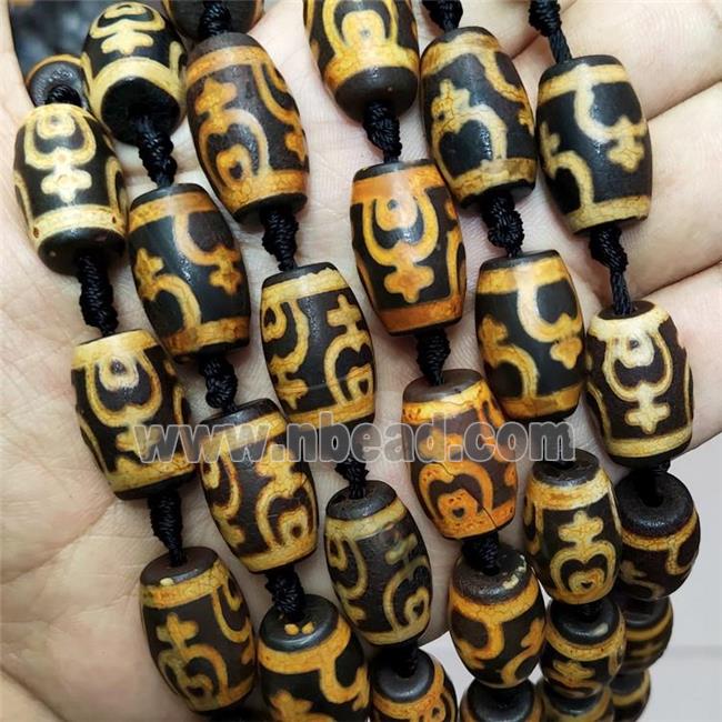 Tibetan Agate Barrel Beads Black Yellow