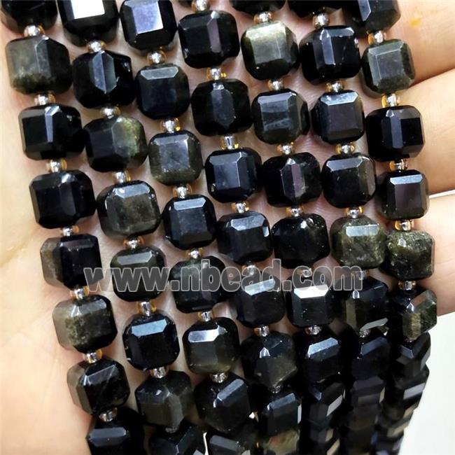 Natural Obsidian Beads Faceted Cube Golden