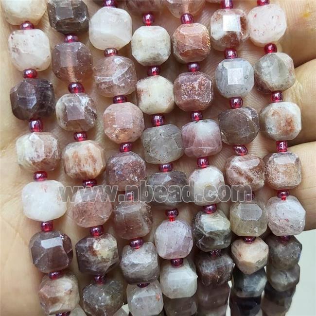 Natural Peach Sunstone Beads Faceted Cube Golden Spot