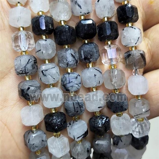 Natural Black Rutilated Quartz Beads Faceted Cube