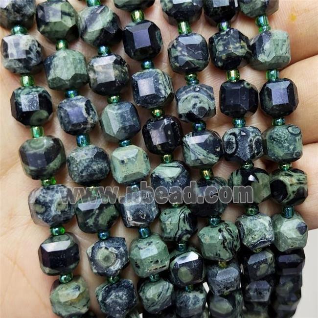 Natural Kambaba Jasper Beads Faceted Cube Green