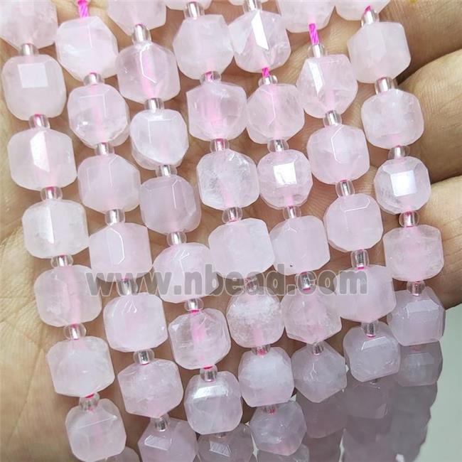 Natural Pink Rose Quartz Beads Faceted Cube