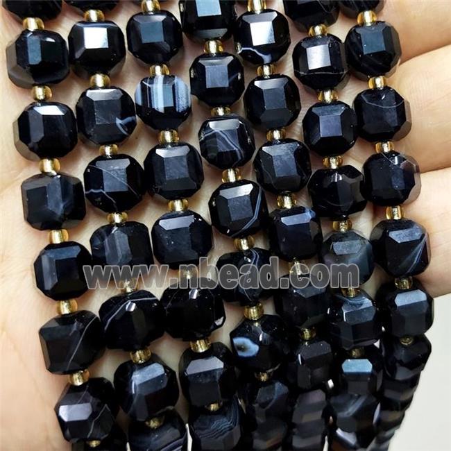 Black Stripe Agate Beads Faceted Cube Band