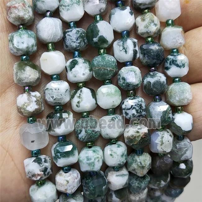 Natural Green Tree Agate Beads Faceted Cube