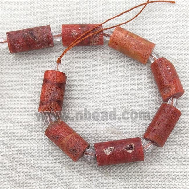 Natural Coral Column Beads Tube Red