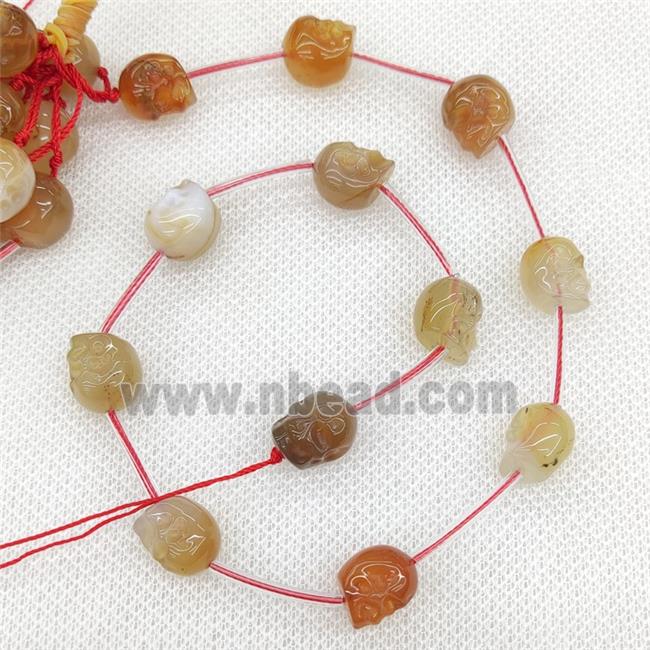 Natural Agate Beads Skull Carved Red