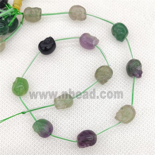 Natural Fluorite Skull Beads Multicolor Carved