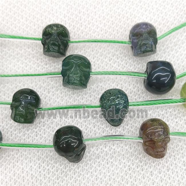 Natural Green Moss Agate Skull Beads Carved