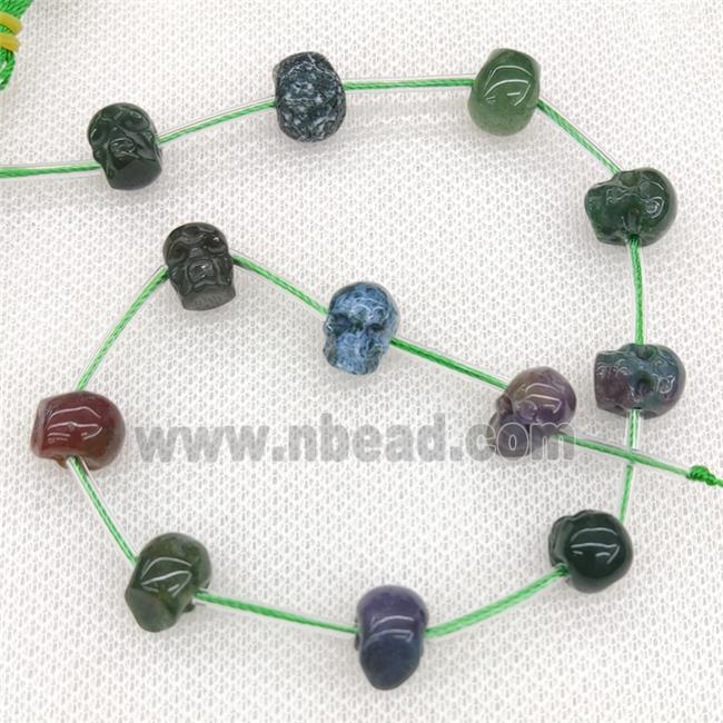 Natural Green Moss Agate Skull Beads Carved