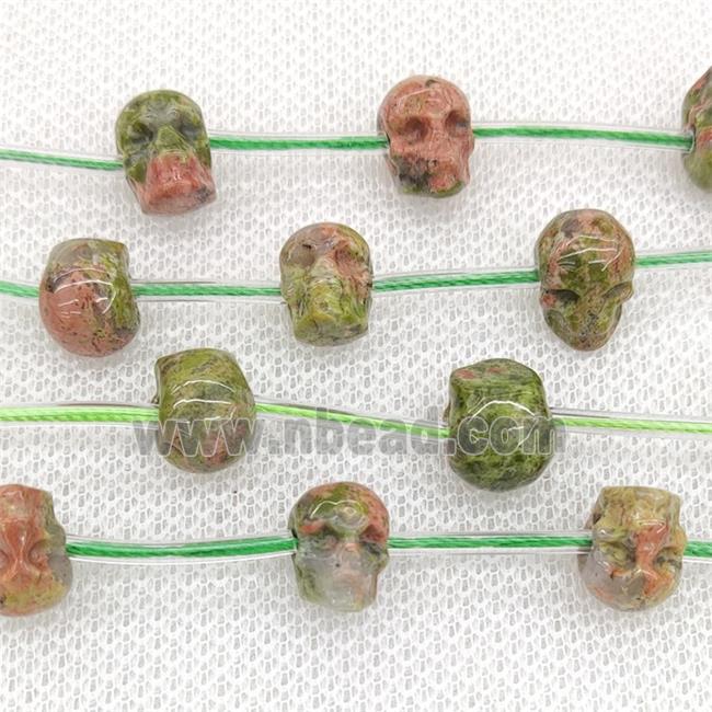 Natural Unakite Skull Beads Carved