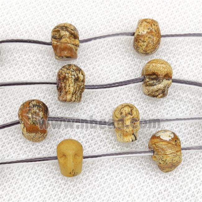 Natural Picture Jasper Skull Beads Carved
