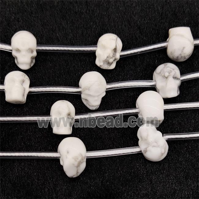 White Howlite Turquoise Skull Beads Carved