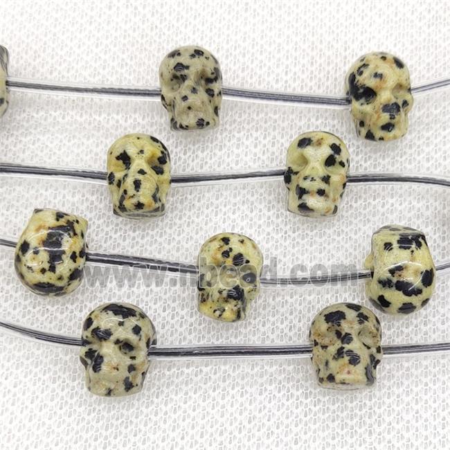 Natural Black Dalmatian Jasper Skull Beads Carved