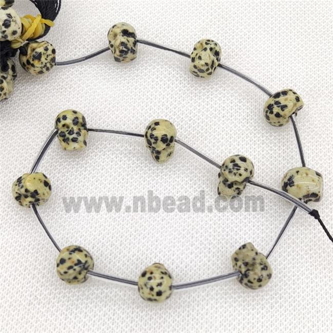 Natural Black Dalmatian Jasper Skull Beads Carved