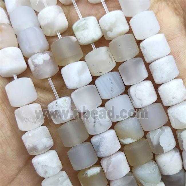 Natural Cherry Agate Tube Beads Sakura White Matte