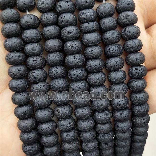 Black Lava Rock Stone Beads Smooth Rondelle