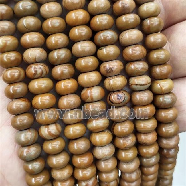 Brown Wood Lace Jasper Beads Smooth Rondelle
