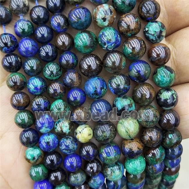 Natural Azurite Beads Blue Green Smooth Round
