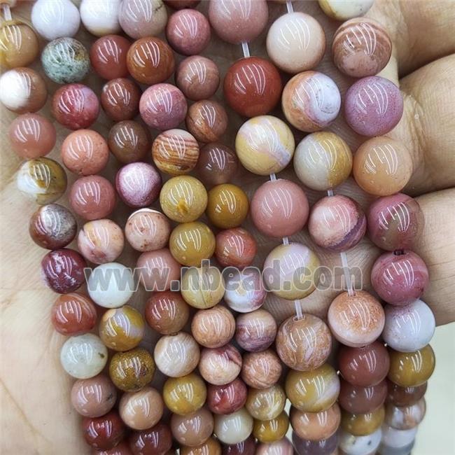 Natural Wood Petrified Jasper Beads Red Smooth Round