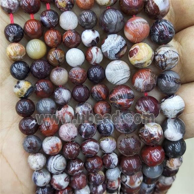 Natural Mexican Crazy Lace Agate Beads Red Smooth Round