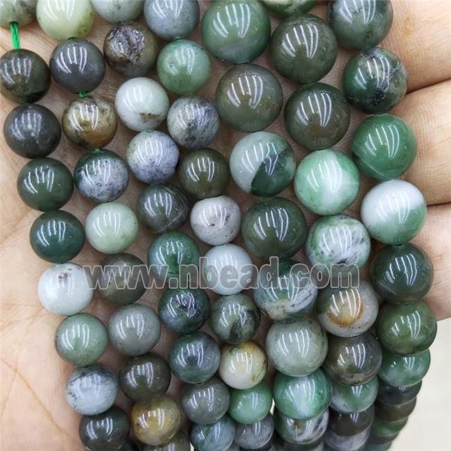 Green Sinkiang Jadeite Beads Smooth Round