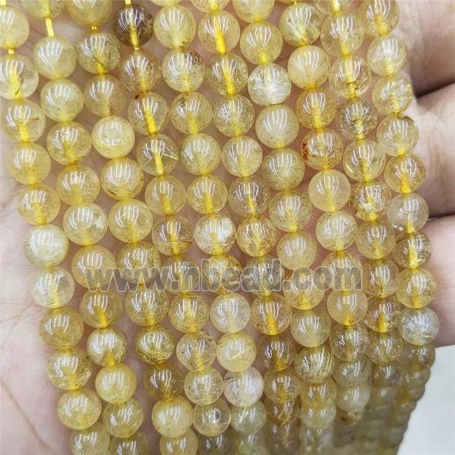 Natural Golden Rutilated Quartz Beads Smooth Round
