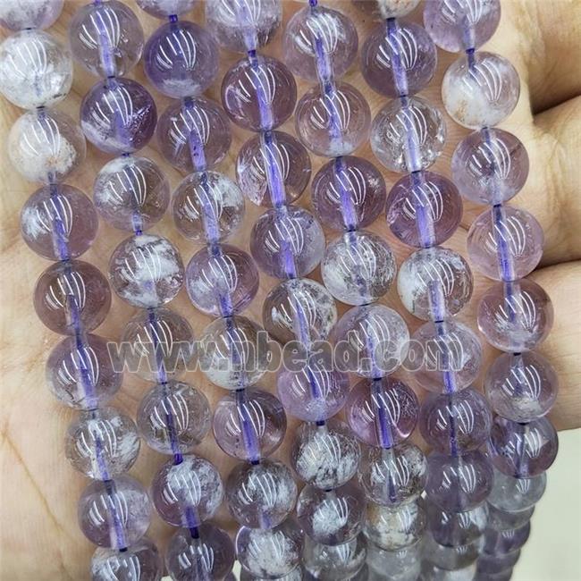 Natural Phantom Quartz Beads Lt.purple B-Grade Smooth Round