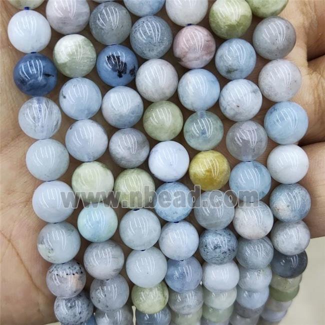 Natural Blue Aquamarine Beads B-Grade Smooth Round