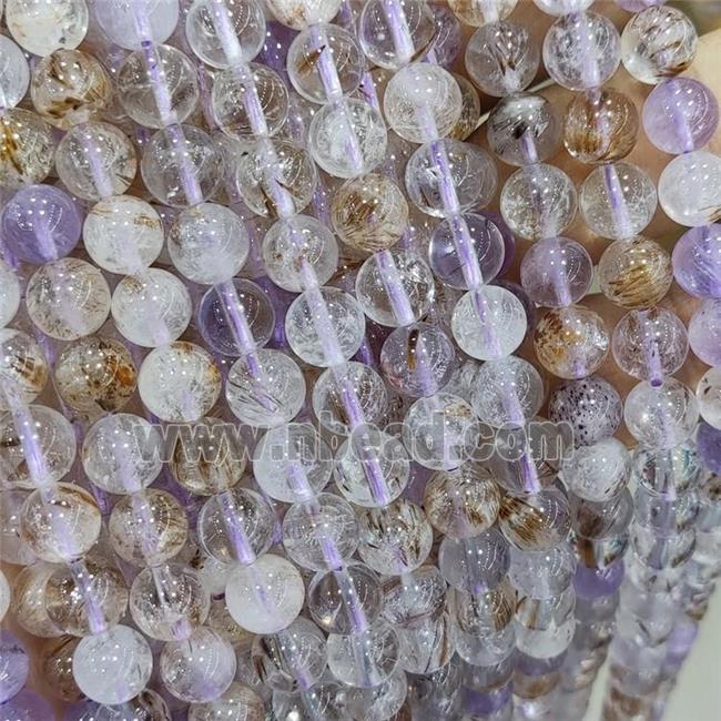 Natural Purple Rutilated Quartz Beads Smooth Round